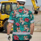 Hi Vis Hawaiian Shirt Reflective Tapes Funny Couple Wedding Custom Name And Image Safety Workwear For Workers, Truckers, Operators