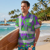 Hi Vis Hawaiian Shirt Reflective Tapes Violet Green Ohia Lehua Custom Name Safety Workwear For Workers, Truckers, Operators