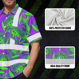 Hi Vis Hawaiian Shirt Reflective Tapes Violet Green Ohia Lehua Custom Name Safety Workwear For Workers, Truckers, Operators