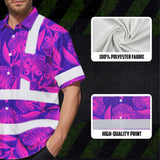 Hi Vis Hawaiian Shirt Reflective Tapes Violet Pink Ohia Lehua Custom Name Safety Workwear For Workers, Truckers, Operators