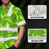Hi Vis Hawaiian Shirt Reflective Tapes Green Lime Ohia Lehua Custom Name Safety Workwear For Workers, Truckers, Operators