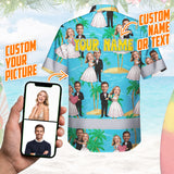 Hi Vis Hawaiian Shirt Reflective Tapes Funny Couple Wedding 2 Custom Name And Image Safety Workwear For Workers, Truckers, Operators