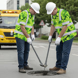 Hi Vis Hawaiian Shirt Reflective Tapes Green Lime Anthurium Custom Name Safety Workwear For Workers, Truckers, Operators