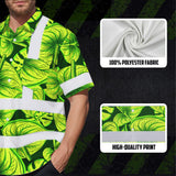 Hi Vis Hawaiian Shirt Reflective Tapes Green Lime Anthurium Custom Name Safety Workwear For Workers, Truckers, Operators