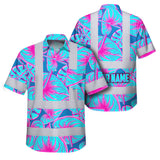 Hi Vis Hawaiian Shirt Reflective Tapes Blue Pink Anthurium Custom Name Safety Workwear For Workers, Truckers, Operators
