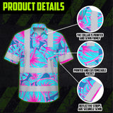 Hi Vis Hawaiian Shirt Reflective Tapes Blue Pink Anthurium Custom Name Safety Workwear For Workers, Truckers, Operators