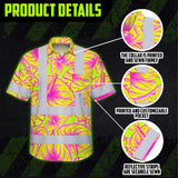 Hi Vis Hawaiian Shirt Reflective Tapes Yellow Pink Anthurium Custom Name Safety Workwear For Workers, Truckers, Operators
