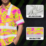 Hi Vis Hawaiian Shirt Reflective Tapes Yellow Pink Anthurium Custom Name Safety Workwear For Workers, Truckers, Operators