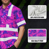 Hi Vis Hawaiian Shirt Reflective Tapes Violet Pink Anthurium Custom Name Safety Workwear For Workers, Truckers, Operators