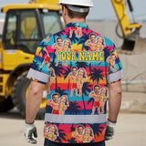 Hi Vis Hawaiian Shirt Reflective Tapes Funny Couple Beach 2 Custom Name And Image Safety Workwear For Workers, Truckers, Operators