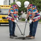 Hi Vis Hawaiian Shirt Reflective Tapes Funny Couple Beach 2 Custom Name And Image Safety Workwear For Workers, Truckers, Operators