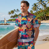 Hi Vis Hawaiian Shirt Reflective Tapes Funny Couple Beach 2 Custom Name And Image Safety Workwear For Workers, Truckers, Operators