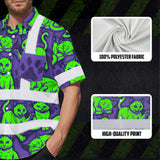 Hi Vis Hawaiian Shirt Reflective Tapes Violet Green Cat Custom Name Safety Workwear For Workers, Truckers, Operators