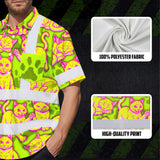 Hi Vis Hawaiian Shirt Reflective Tapes Yellow Pink Cat Custom Name Safety Workwear For Workers, Truckers, Operators
