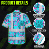 Hi Vis Hawaiian Shirt Reflective Tapes Blue Pink Cat Custom Name Safety Workwear For Workers, Truckers, Operators