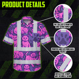 Hi Vis Hawaiian Shirt Reflective Tapes Violet Pink Cat Custom Name Safety Workwear For Workers, Truckers, Operators
