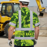 Hi Vis Hawaiian Shirt Reflective Tapes Green Lime Turtle Custom Name Safety Workwear For Workers, Truckers, Operators