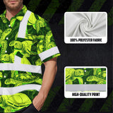Hi Vis Hawaiian Shirt Reflective Tapes Green Lime Turtle Custom Name Safety Workwear For Workers, Truckers, Operators