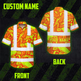 Hi Vis Hawaiian Shirt Reflective Tapes Orange Lime Turtle Custom Name Safety Workwear For Workers, Truckers, Operators
