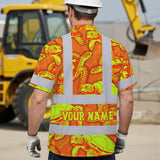 Hi Vis Hawaiian Shirt Reflective Tapes Orange Lime Turtle Custom Name Safety Workwear For Workers, Truckers, Operators