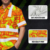 Hi Vis Hawaiian Shirt Reflective Tapes Orange Lime Turtle Custom Name Safety Workwear For Workers, Truckers, Operators