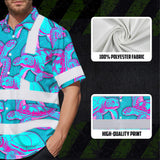 Hi Vis Hawaiian Shirt Reflective Tapes Blue Pink Turtle Custom Name Safety Workwear For Workers, Truckers, Operators
