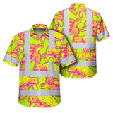 Hi Vis Hawaiian Shirt Reflective Tapes Yellow Pink Turtle Custom Name Safety Workwear For Workers, Truckers, Operators