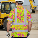 Hi Vis Hawaiian Shirt Reflective Tapes Yellow Pink Turtle Custom Name Safety Workwear For Workers, Truckers, Operators