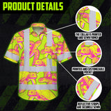 Hi Vis Hawaiian Shirt Reflective Tapes Yellow Pink Turtle Custom Name Safety Workwear For Workers, Truckers, Operators
