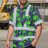 Hi Vis Hawaiian Shirt Reflective Tapes Violet Green Dog Custom Name Safety Workwear For Workers, Truckers, Operators