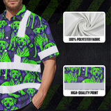 Hi Vis Hawaiian Shirt Reflective Tapes Violet Green Dog Custom Name Safety Workwear For Workers, Truckers, Operators