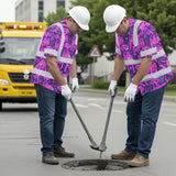 Hi Vis Hawaiian Shirt Reflective Tapes Violet Pink Dog Custom Name Safety Workwear For Workers, Truckers, Operators