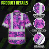 Hi Vis Hawaiian Shirt Reflective Tapes Violet Pink Dog Custom Name Safety Workwear For Workers, Truckers, Operators