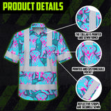 Hi Vis Hawaiian Shirt Reflective Tapes Blue Pink Dog Custom Name Safety Workwear For Workers, Truckers, Operators