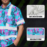 Hi Vis Hawaiian Shirt Reflective Tapes Blue Pink Dog Custom Name Safety Workwear For Workers, Truckers, Operators