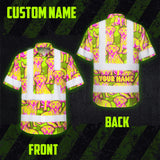Hi Vis Hawaiian Shirt Reflective Tapes Yellow Pink Dog Custom Name Safety Workwear For Workers, Truckers, Operators