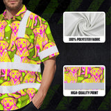 Hi Vis Hawaiian Shirt Reflective Tapes Yellow Pink Dog Custom Name Safety Workwear For Workers, Truckers, Operators