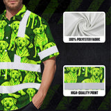 Hi Vis Hawaiian Shirt Reflective Tapes Lime Green Dog Custom Name Safety Workwear For Workers, Truckers, Operators