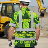 Hi Vis Hawaiian Shirt Reflective Tapes Lime Green Cow Custom Name Safety Workwear For Workers, Truckers, Operators