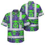 Hi Vis Hawaiian Shirt Reflective Tapes Violet Green Cow Custom Name Safety Workwear For Workers, Truckers, Operators