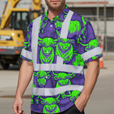 Hi Vis Hawaiian Shirt Reflective Tapes Violet Green Cow Custom Name Safety Workwear For Workers, Truckers, Operators
