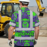 Hi Vis Hawaiian Shirt Reflective Tapes Violet Green Cow Custom Name Safety Workwear For Workers, Truckers, Operators