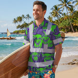 Hi Vis Hawaiian Shirt Reflective Tapes Violet Green Cow Custom Name Safety Workwear For Workers, Truckers, Operators