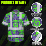 Hi Vis Hawaiian Shirt Reflective Tapes Violet Green Cow Custom Name Safety Workwear For Workers, Truckers, Operators