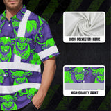 Hi Vis Hawaiian Shirt Reflective Tapes Violet Green Cow Custom Name Safety Workwear For Workers, Truckers, Operators