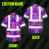 Hi Vis Hawaiian Shirt Reflective Tapes Violet Pink Cow Custom Name Safety Workwear For Workers, Truckers, Operators