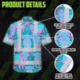 Hi Vis Hawaiian Shirt Reflective Tapes Blue Pink Cow Custom Name Safety Workwear For Workers, Truckers, Operators