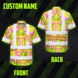 Hi Vis Hawaiian Shirt Reflective Tapes Yellow Pink Cow Custom Name Safety Workwear For Workers, Truckers, Operators