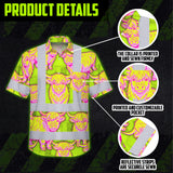 Hi Vis Hawaiian Shirt Reflective Tapes Yellow Pink Cow Custom Name Safety Workwear For Workers, Truckers, Operators