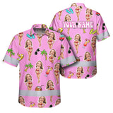 Hi Vis Hawaiian Shirt Reflective Tapes Pink Girl Beach Custom Name And Image Safety Workwear For Workers, Truckers, Operators